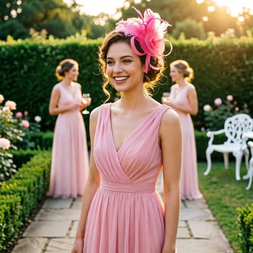 Image of DRESHOW Fascinators Hats for Women Tea Party Fascinator Hats Vintage 50s Headwear Cocktail Wedding Church Derby Hat