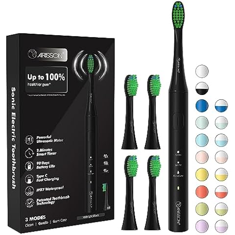 ARISSON Sonic Electric Toothbrush for Adults and Kids, 1.5H Charge for 90 Days, 40,000 VPM Power Toothbrush, Ultrasonic Electric Toothbrushes, 2 Minutes Smart Timer, 1.6 Oz Travel Toothbrush, Black Cover