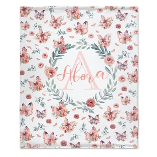 Todeyya Butterfly Floral Custom Personalized Blanket Gifts, Custom Butterfly Floral Blanket for Boys Girls, Baby Gift for Birthday Chirstmas Soft Plush Blanket for Couch Bed 50x40 in for Kids