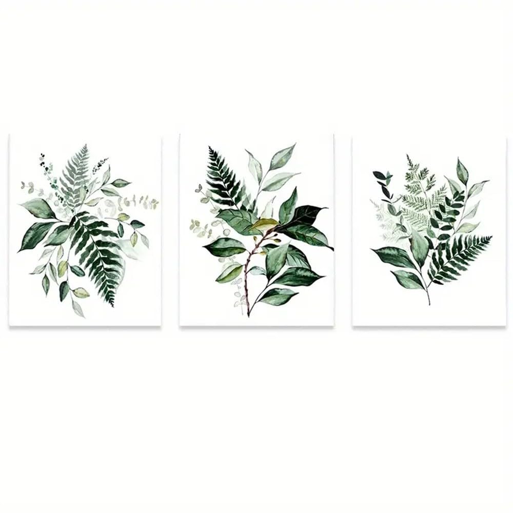 Wall Pictures-Canvas Poster, Modern Art, Green Plant Leaves Wall Art Botanical Bohemia Sage for Bedroom Living Room Kitchen Corridor Wall Room Decoration-40 * 50cm*3PCS (No Frame)