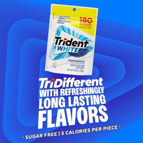 Image of Trident White Peppermint Sugar Free Chewing Gum, 180 Pieces | Perfect for Long Lasting Fresh Breath at School, Work & Travel