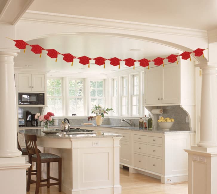 Image of Graduation Decorations Class of 2026 Pre-Strung Glitter Congrats Grad Graduation with Tassel Party Congratulations Banner Decor College High School Graduation Party Favors Red