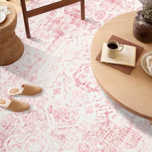 Tapete decorativo rosa lavable 5x7 pies miniatura 5