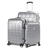 Modell 13506 BERWIN® Kofferset 3-teilig Reisekoffer Koffer Trolley Hartschalenkoffer ABS Teleskopgriff Modell Squares (Silber)