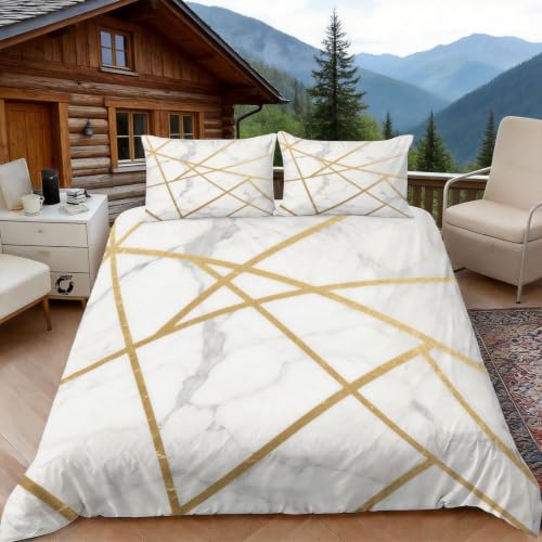 Housse de couette 220x240 marbre pour lit 2 personnes avec taies