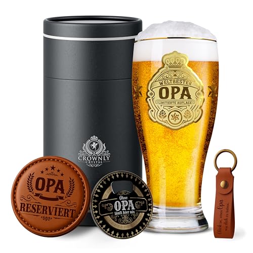 CROWNLY CRYSTAL® Personalisiertes Bierglas Geschenk für Opa Ruhestand Renteneintritt Geburtstag Geschenk für Männer