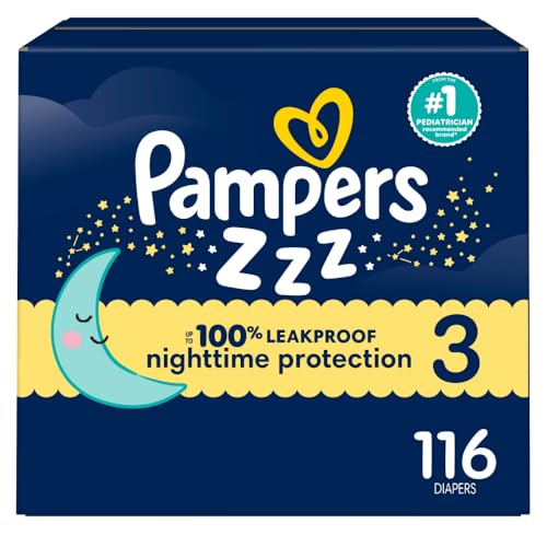 Pampers ZZZ Overnight Diapers, Size 3 (16-28 lbs), 116 Count, Nighttime...