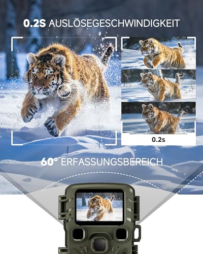 ZIMOCE Mini Wildkamera 4K 32MP mit Bewegungssensor, Nachtsicht & 940nm IR-LEDs, Wildtierkamera mit 0,2s Auslösezeit, 20m Infrarot, IP66 wasserdicht, 60° Weitwinkel, Jagdkamera für Tierbeobachtung