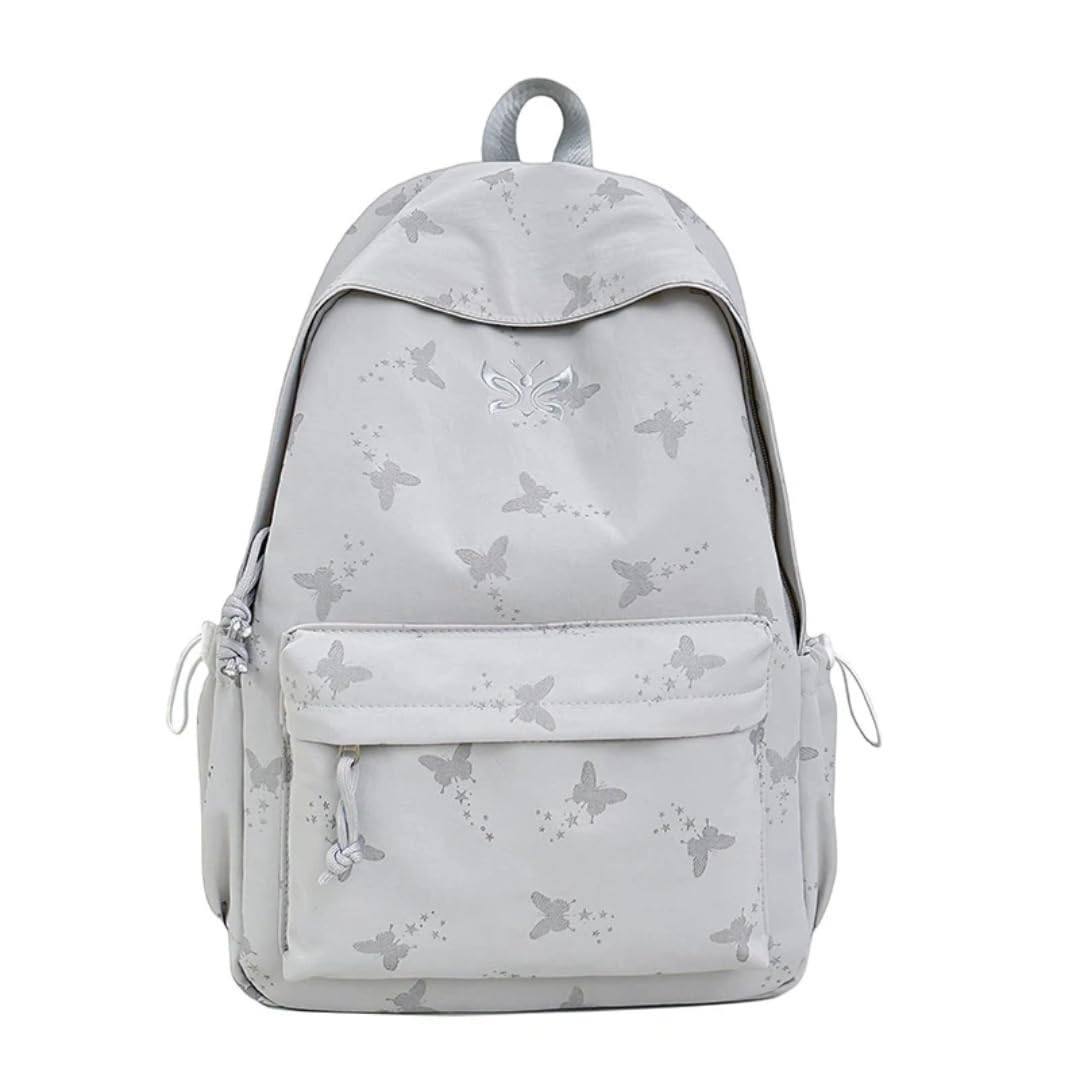 Zaino Farfalla, Leggero Zaino Scolastico, Grande Capienza (GRIGIO) | farfalla accattivante, spallacci imbottiti & tasche multiple. Perfetto per medie, superiori o gite – porta libri/PC