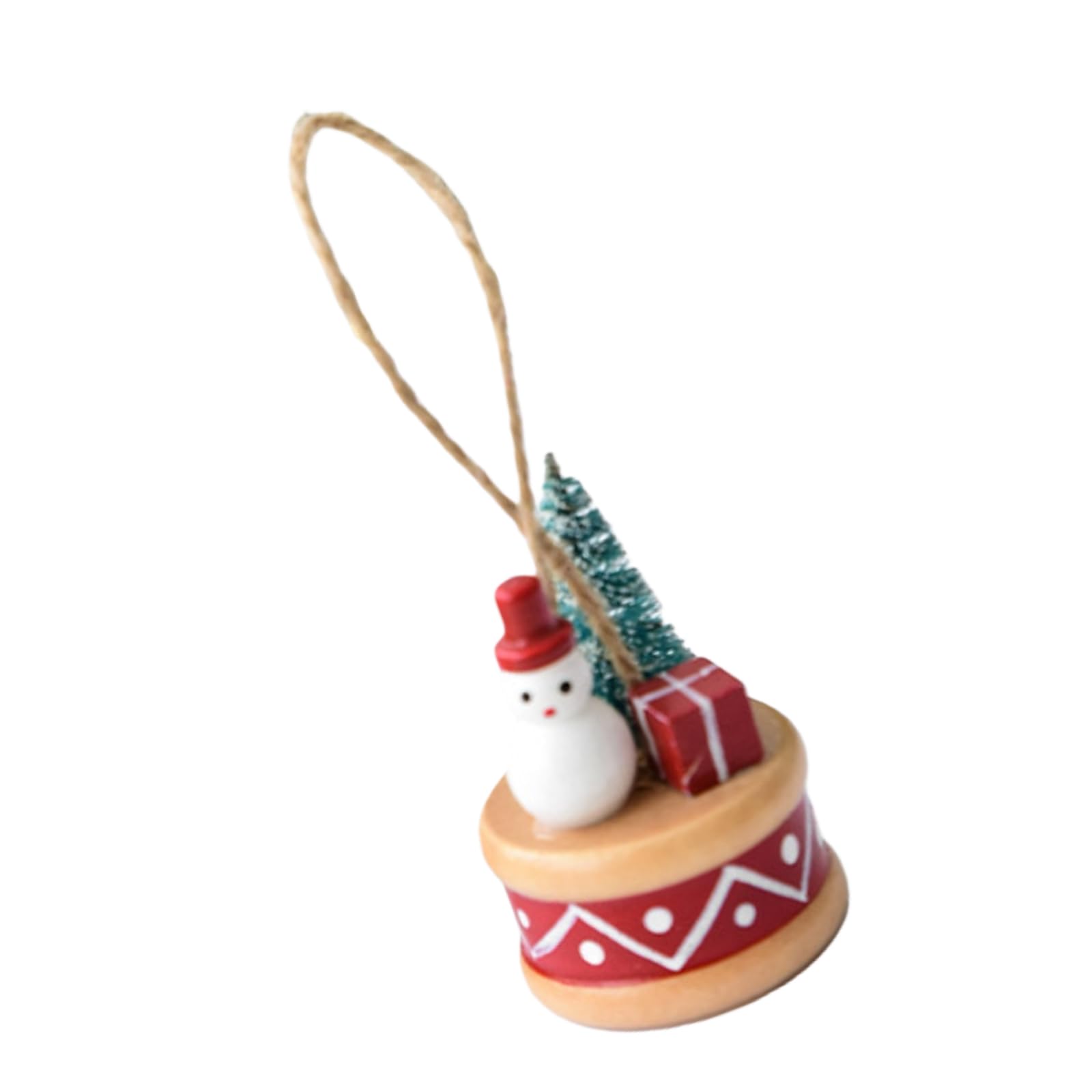 Hsioluted Festival Resin Snowman Miniature Christmas Tree Ornament with Miniature Drum for Home Holiday Decoration 5cm Height Christmas Ornament Snowman Drum Resin Decors