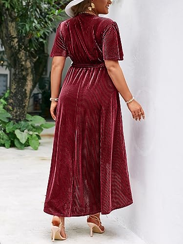Image of BerryGo Women's Velvet V Neck Wrap Semi Formal Dress Cocktail Party Maxi Dress for Wedding Guest