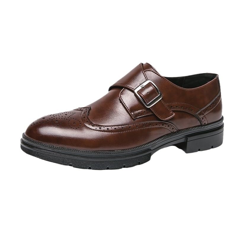Mens Oxford Dress Shoes Monk Leather Business Slip-on Round Toe Prom Anti-Slip Slip Resistant Rubber Sole Shoe