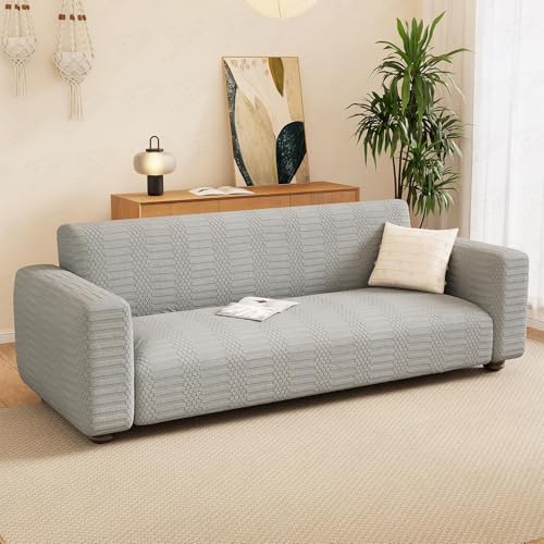 Image of Lukzer 1 Seater Pastel Light Grey Dotted Stripe Pattern Sofa Cover | 240 GSM Universal Stretch Fit Jacquard Fabric Couch Protector | Fully Covered Anti Slip & Washable Sofa Cover (SC-067-01 /90-140cm)