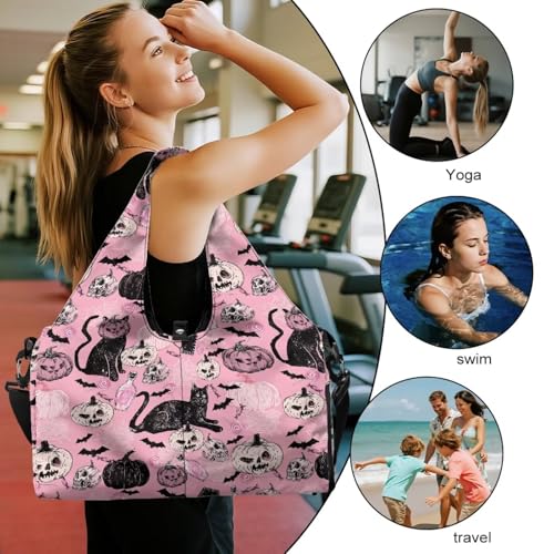 Halloween Gym Bag Women Pumpkin Workout Bag with Shoe Compartment, Wet Pocket,Travel Tote Bag with Mat Carrier, Waterproof Overnight Bag Carry On Weekender3