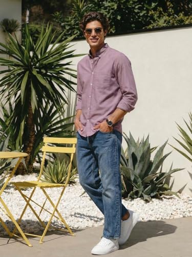 Image of Urbano Fashion Men's Cotton Full Sleeve Regular Fit Solid Oxford Shirt with Button-Down Collar