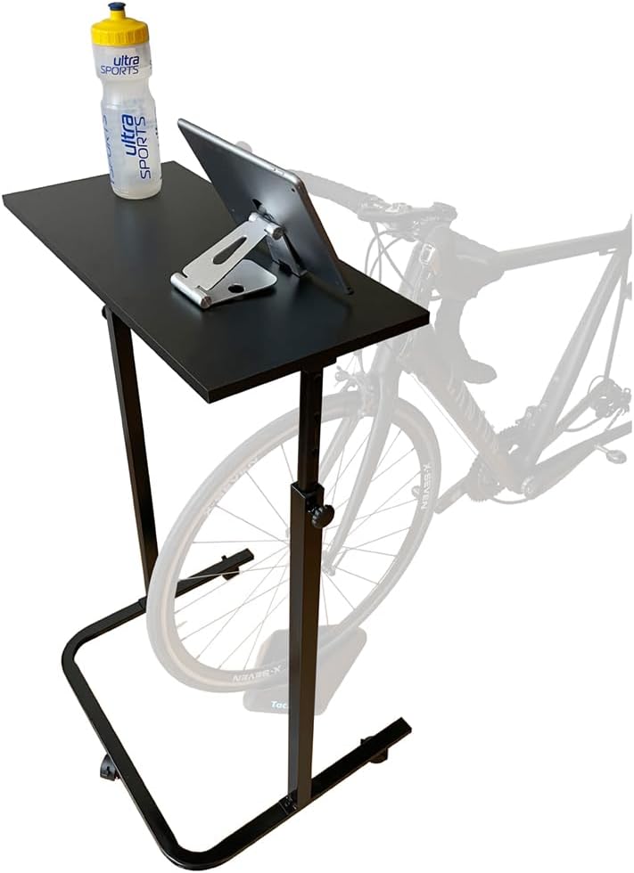 foto-kontor Bike Table Cycling Desk for Bike Roller with lockable castors Training Table Height Adjustable Indoor Bike Training Roller Trainer Smart Trainer