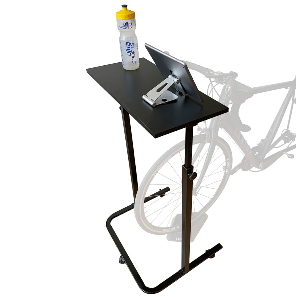 foto-kontor Bike Table Cycling Desk for Bike Roller with lockable castors Training Table Height Adjustable Indoor Bike Training Roller Trainer Smart Trainer