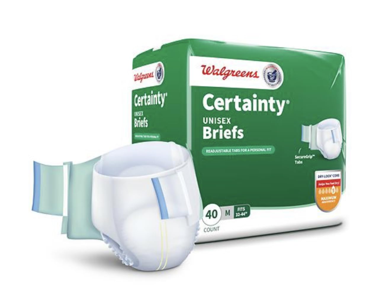 Certainty Unisex Briefs, Maximum Absorbency, Size M 32-44