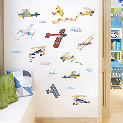 Watercolor Airplane Wall Decals, Removable Wall Stickers For Nursery Playroom Kids Bedroom Decoration, Aircrafts Theme Boys Bedroom Wall Decoration (Airplane, 9.8" X 18" X4Pcs) #TOP5