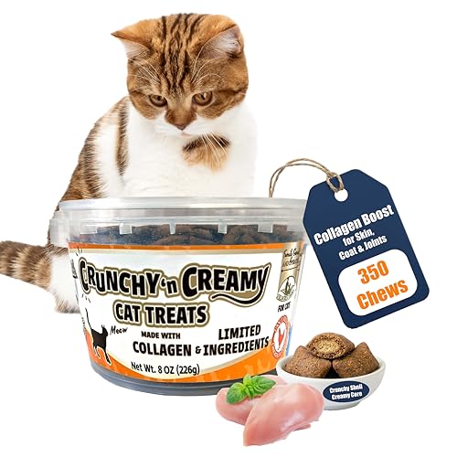 Fieldcrest Farms Nothin’ to Hide Collagen Cat Treats – Crunchy & Creamy Cat Snacks, High-Protein Healthy Treats for Skin, Coat & Joint Support, Chicken Flavor, 8 oz.