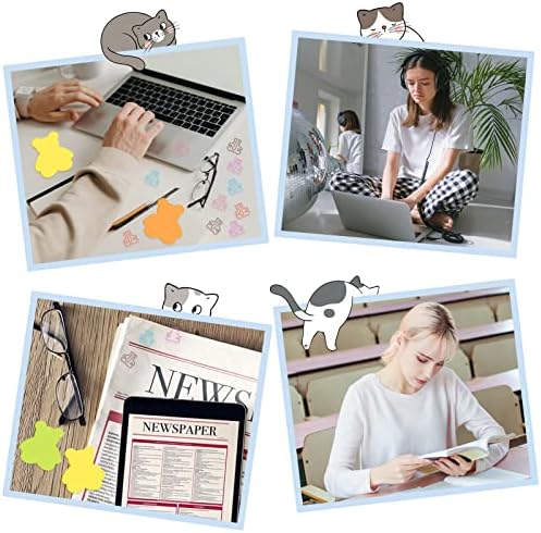 Molain Cute Animal Sticky Notes with Paper Clips, Cartoon Bear Self-Stick Notes Index Tabs Animals Shape Markers Flags Memo Pads 7 Pack 210 Sheets