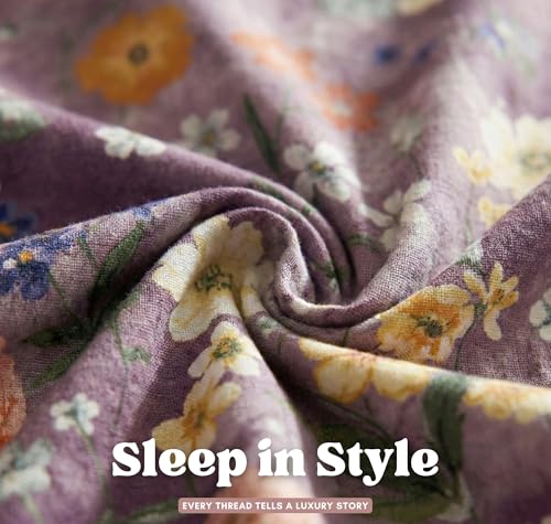 Image of VAS COLLECTIONS Double Bed 160 TC Cloud Cotton Fitted Bedsheet (78x72+10 Inches) | Elastic Deep Pocket Cotton Bed Sheet | Soft, Breathable Bedding for Home & Hotel (Purple Petal Harmony)