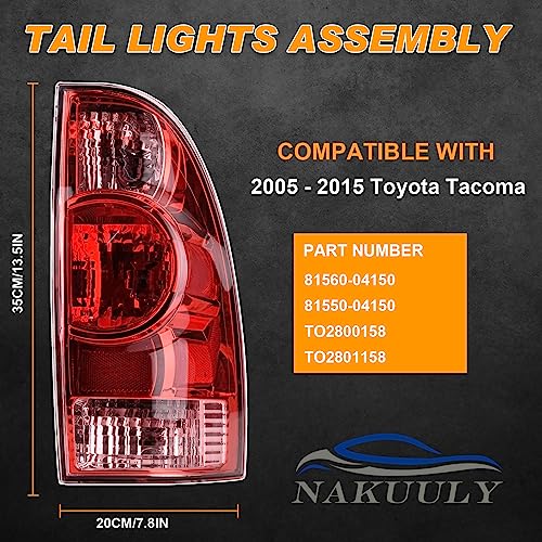 Tail Light Compatible With 2005-2015 Toyota Tacoma Pickup Driver and Passenger Side Taillights Rear Brake Lamp Signal Assembly with Bulb and Harness (Red)
