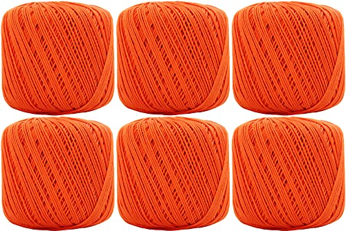 Image of ThreadArt 100% Cotton Crochet Thread Size 3, 6 Ball Pack, Orange 35 | Soft pure cotton crochet thread for lace, doilies, amigurumi and crafts. Smooth finish with crisp stitch definition.