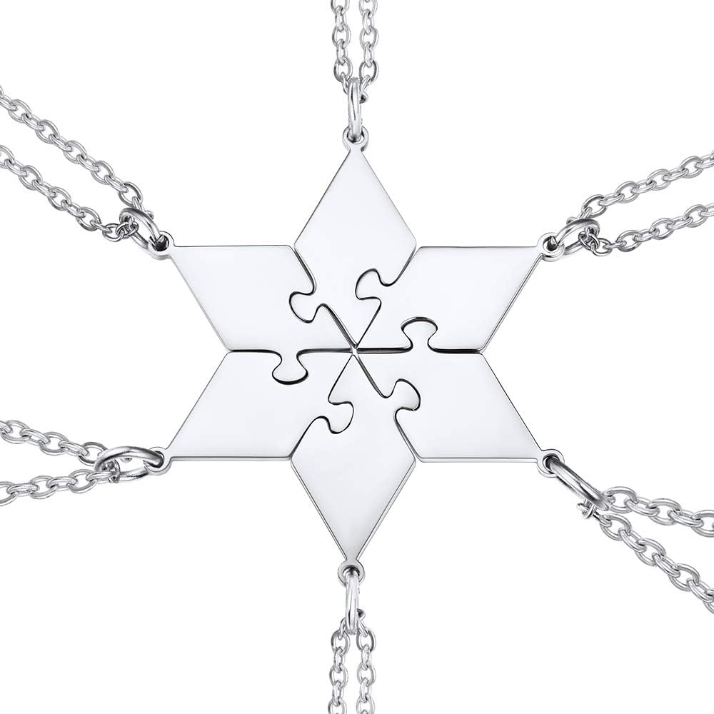 U7 Polygon Jigsaw Pendant Necklace, 6 Pieces Suit Puzzle Rhombus Pendants & Chains, Make Up A Hexagon, BFF Necklace