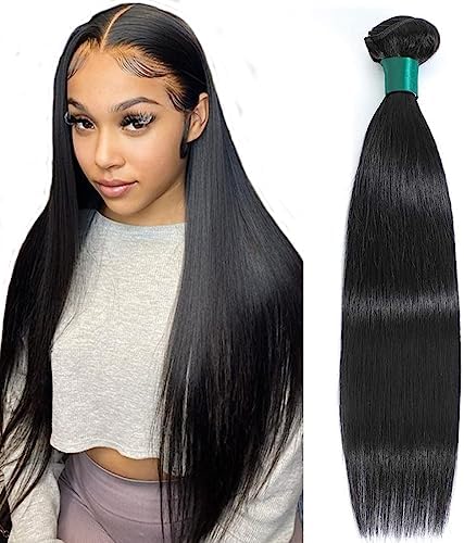 AUTTO Hair Unprocessed Peruvian Virgin Hair Straight Hair One Bundle 24inch Virgin Human Hair Weave Weft Extension Natural Black Color (100+/-5g)/pc Can be Dyed and Bleached