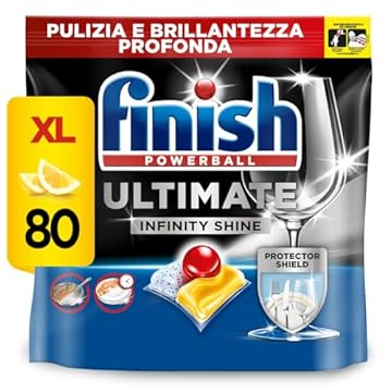 Finish Ultimate Infinity Shine Pastiglie Lavastoviglie, 80 Capsule Lavastoviglie al Limone, Pastiglie per Lavastoviglie contro lo Sporco e i Residui Incrostati