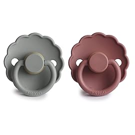 FRIGG Daisy Natural Rubber Baby Pacifier | Made in Denmark | BPA-Free (Woodchuck/French Gray, 0-6 Months) 2-Pack