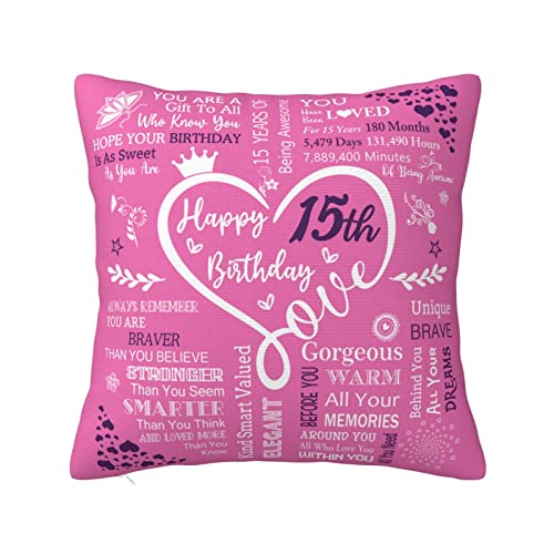 Regalos de cumpleaños número 15 para Adolescentes, Regalos para niñas de 15 años, Funda de Almohada de 18 x 18 Pulgadas, Regalos de 15 años, Decoraciones de cumpleaños de 15 años para niñas, Ideas de