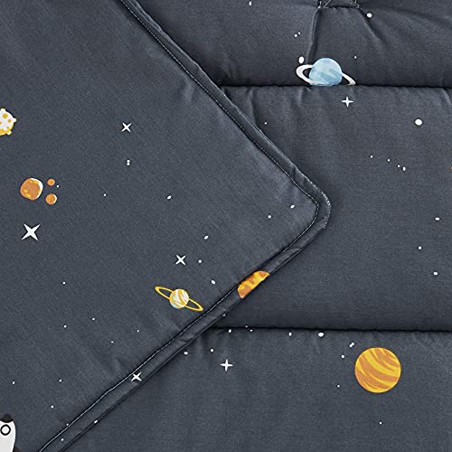 Wake In Cloud - Nap Mat With Removable Pillow For Kids Toddler Boys Girls Daycare Preschool Kindergarten Sleeping Bag, Space Stars Rockets On Gray Grey, 100% Cotton With Microfiber Fill #TOP2
