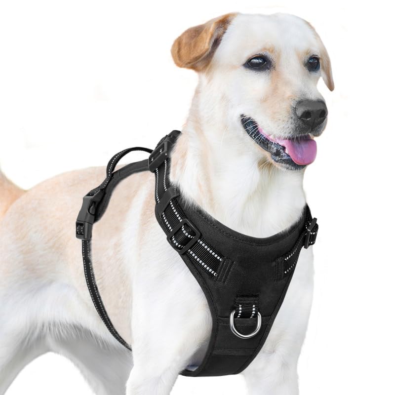 Sunraymascota Dog Harness Medium Oxford Fabric No Pull Dog Harness,4 Adjustable Points for Easy Fit,Soft Breathable,2 Leash Attachments for Training and Walking,Fits Small Medium Large Dogs(Black,S)