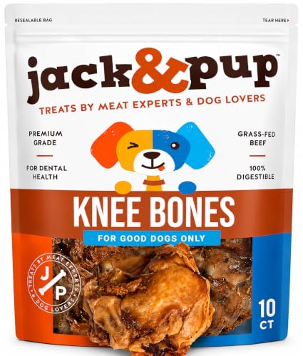 Jack&Pup Beef Bones (10 Pack) Knee Cap for Dogs Long Lasting Natural Dog Bones Beef Bone Knee Caps for Large Dogs