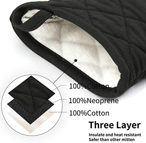 Ulable 2 Pack Mini Oven Mitts Heat Resistant Non-Slip Neoprene Cotton Golves with Hanging Loop for Microwave and Oven (Black)