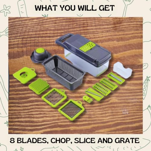 Vegetable chopper, professional mandolin slicer, 12 in 1 for kitchen, multifunctional food cutter with 8 blades and filter basket. by Generic - Image 2