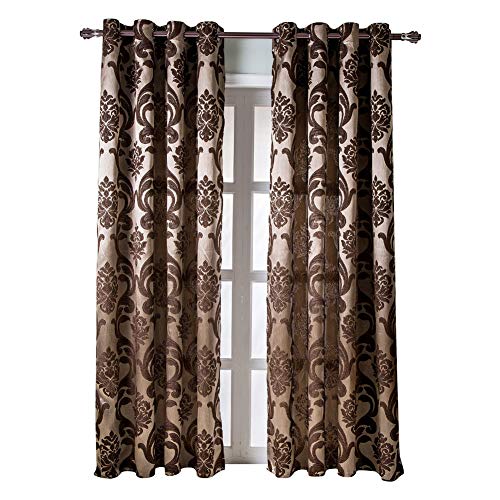 Napearl Brown Curtains For Living Room, Jacquard Curtain Drapes For Windows 84 Inch Length, Grommet Damask Curtains For Bedroom (2 Panels, Each 52 X 84 Inches) #TOP7