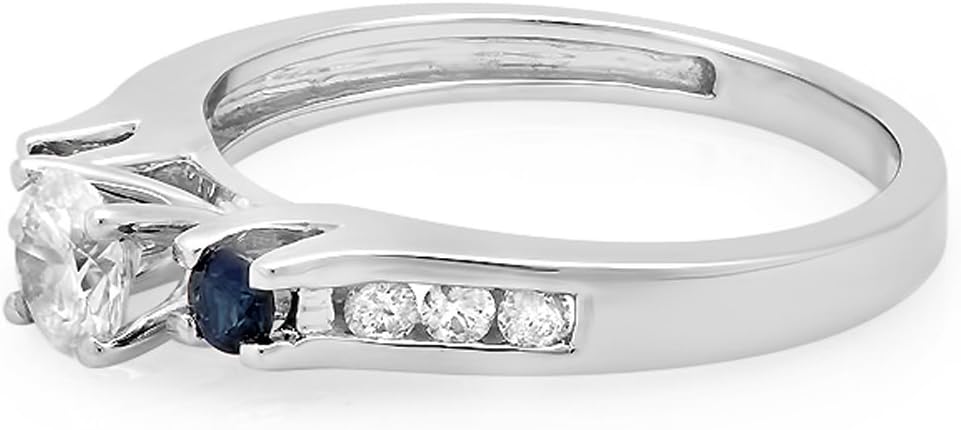 Dazzlingrock Collection Round Blue Sapphire & White Natural Diamond 3 Stone Engagement Ring for Women in 14K White Real Solid Gold