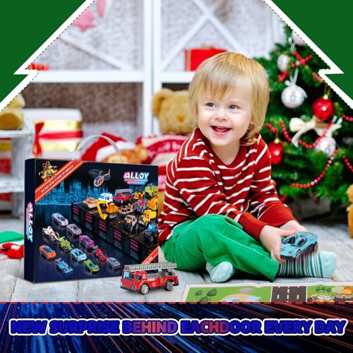 Adventskalender für Kinder 24 Pcs Alloy Cars Weihnachten Countdown 24 Tage Adventskalender Autos für Jungs Party Geschenke für 3 4 5 6 7 8 9 10 11 12 Jahre alt Kinder Jungen Mädchen