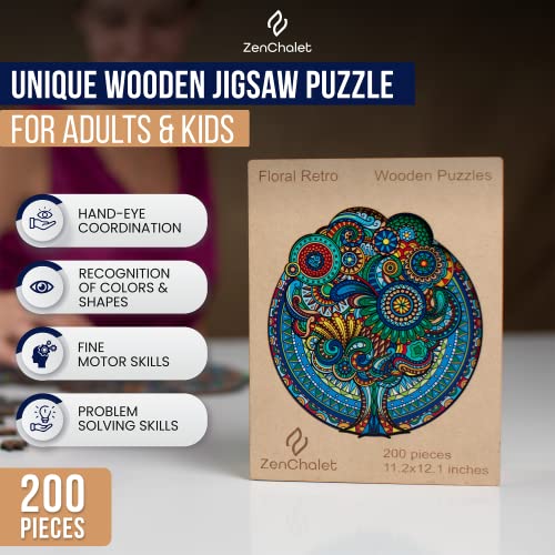 Zenchalet Floral Retro 200 Piece Wooden Jigsaw Puzzle For Adults - Uniquely Shaped Pieces With Durable Construction - Perfect For Birthday Gifts, Game Nights And Camping #TOP6