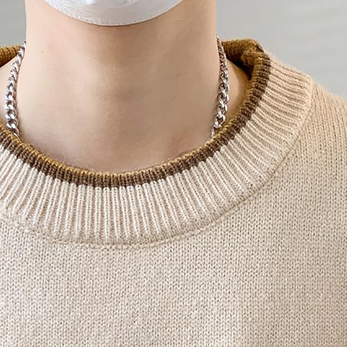 Men's Color Block Striped Knit Sweaters Cable Knit Pullover Sweater Round Neck Fall Winter Chunky Knitted Sweater3