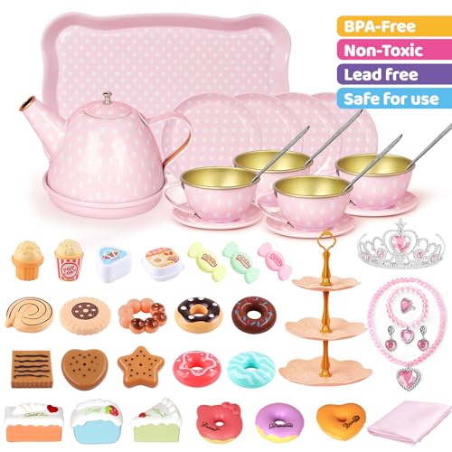 Iaovueby TEA PARTY SET For Little Girls, 49Pcs Princess Tea Time Toys Including Tea Set Dessert Carrying Case thumb #2