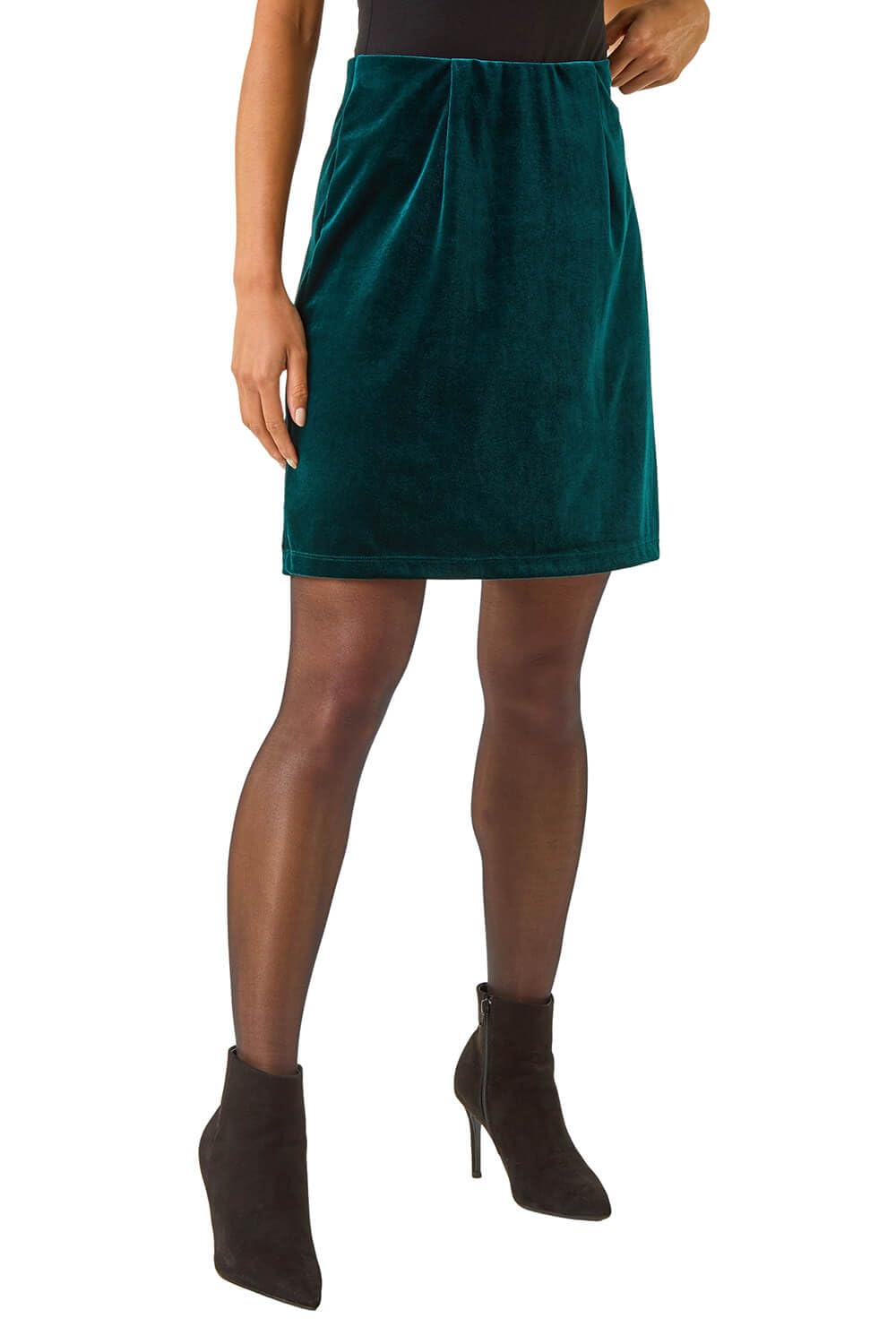 Roman Originals Women's Petite Forest Roman Petite Velvet Stretch Skirt For Uk - Everyday Autumn Winter Comfy Soft Evening Vacation Work Party Night Out - Size 14