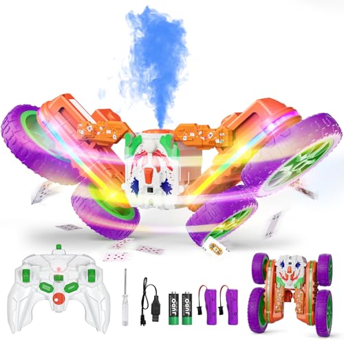 Terucle 4WD RC Stunt Car with Cool Spray and Lights - Drift Car for Kids Toys for Boys & Girls Age 4-13 (Orange)