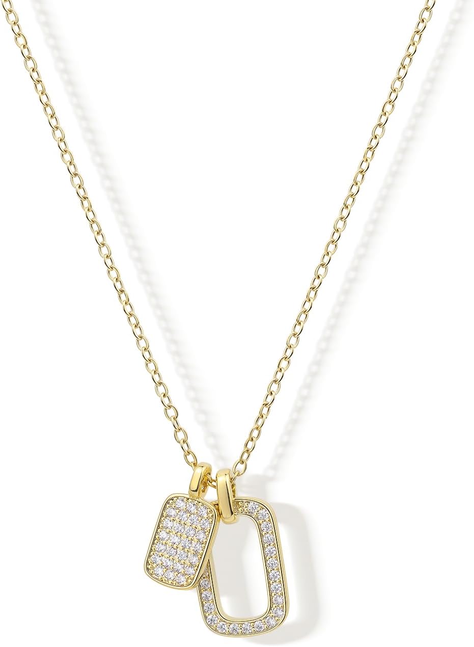 14K Gold Plated Minimalist Dainty Pendant Necklace CZ Gold Necklace for Women