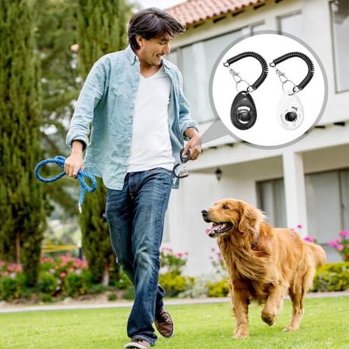 Feirdhoo Hunde Clicker,4 Stück Pet Training Clicker 2*Hundepfeife 2*Hunde Clicker Großem Knopf perfekt für Welpen und Dog Training und Erziehung Auch für Katzen Pferde (Schwarz + Weiß)
