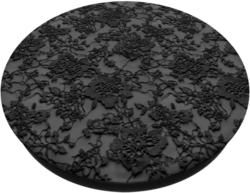 Black Lace Pattern with Gothic Floral and Spooky Details PopSockets Adhesive PopGrip - Image 2