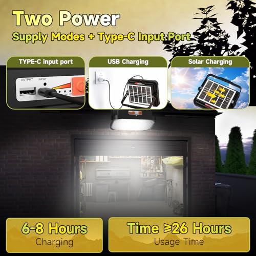 Image of 200W LED Solar Work Light Rechargeable, Sinear 20000LM Magnetic Portable Light, 20000mAh with 5 Modes, IP66 Waterproof for Outdoor Camping, Car Repair, Building, Workshop, Garage, Emergency